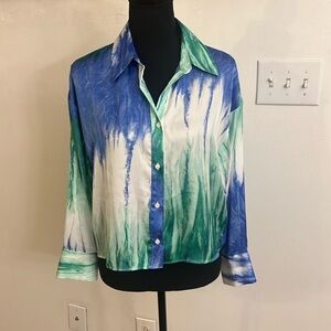 Zara Watercolor Button Down Blouse, Sz. S.